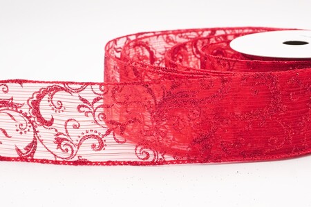 Red Glitter Filigree Scroll Sheer Ribbon_KW0453GC-7-7